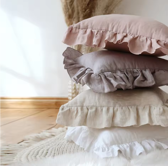 Pure Linen Ruffle Throw Pillowcases