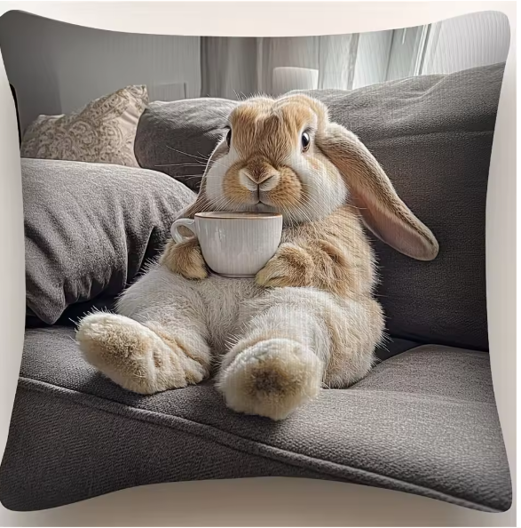 Bunny Coffee Break Cushion Cover